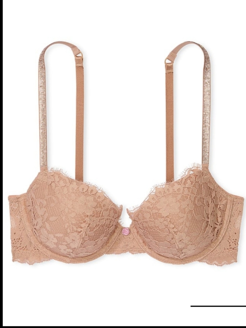 Victoria Secret Shine Strap Dream Angels Lace Push Up Bra Nude Praline 32C